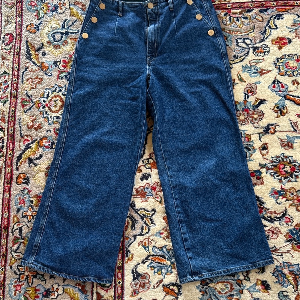 Zara Dark Blue Wide-Leg Jeans with Gold Buttons